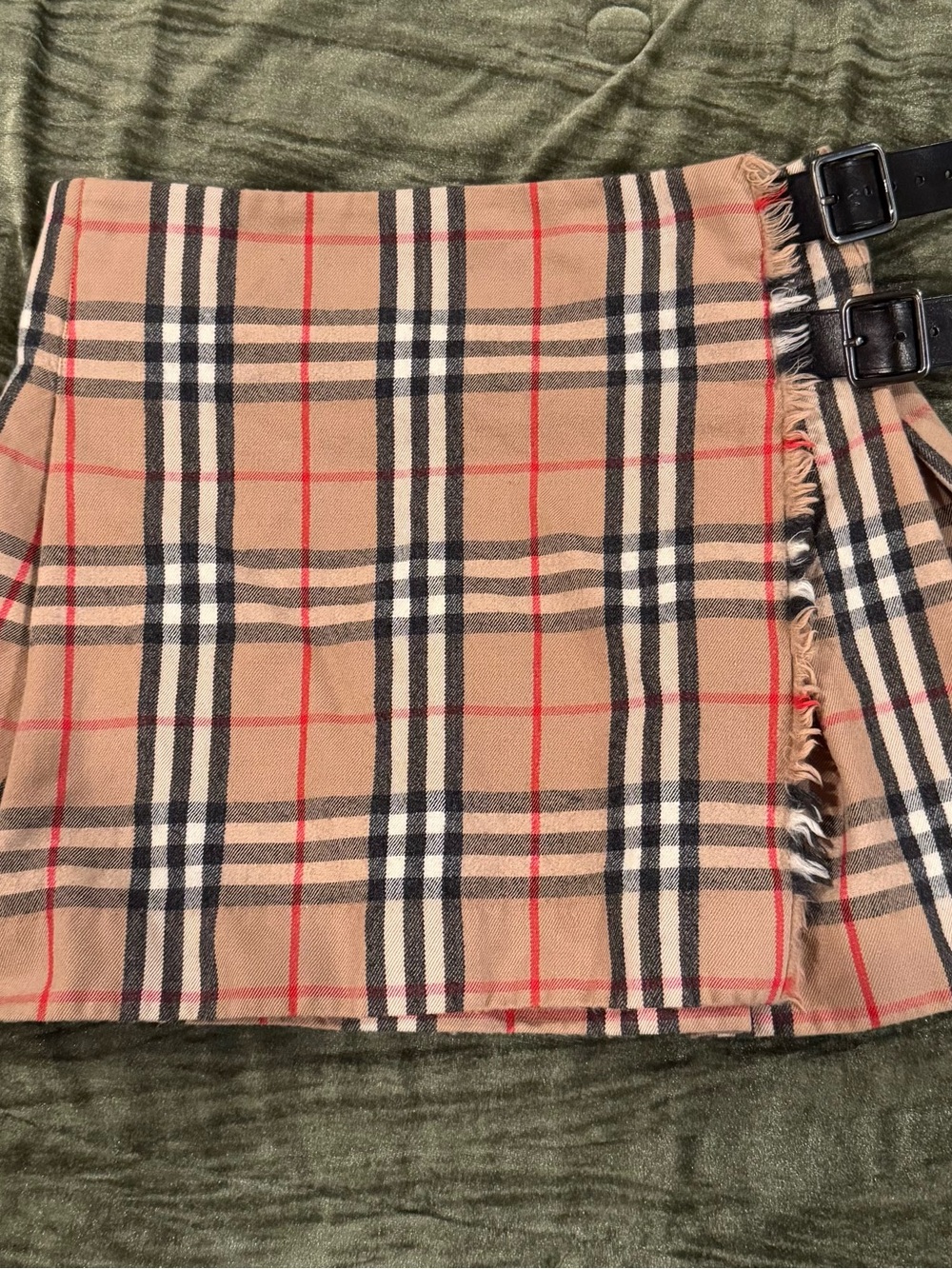 Burberry Beige Plaid Mini Skirt with Black Buckles